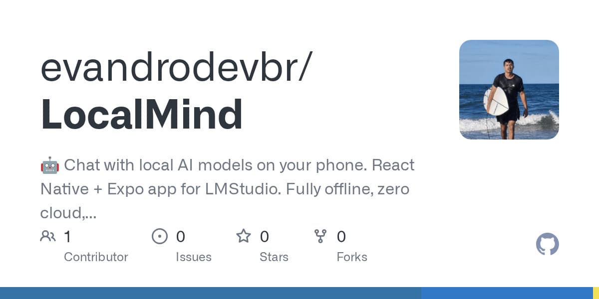 Card de repositório do LocalMind, app mobile para IA local